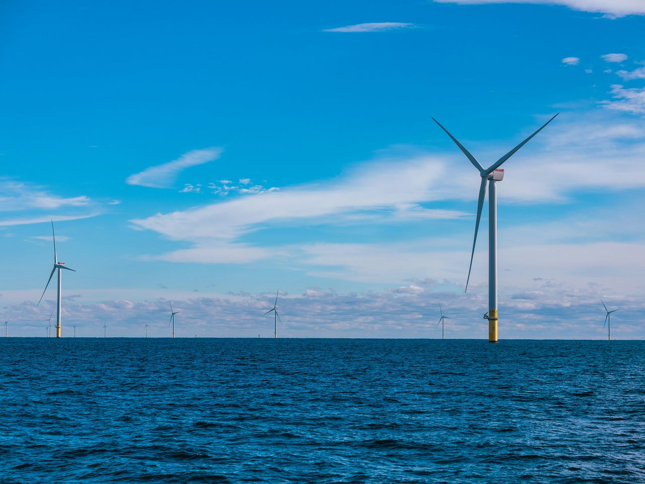 Offshore wind turbines at sea