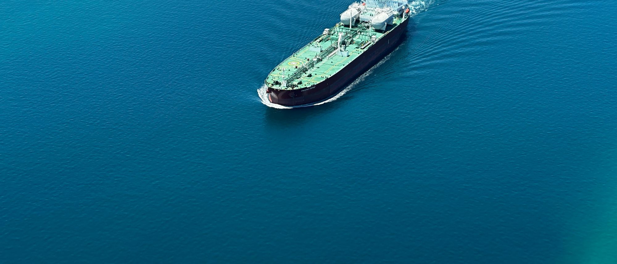 A coastal tanker under way, seen from the air